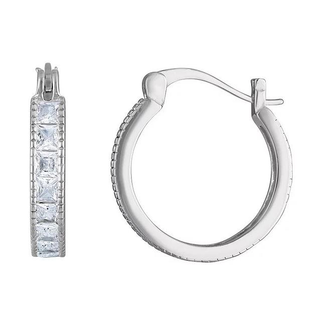 Sterling Silver Cubic Zirconia Hoop Earrings, Womens, White Product Image