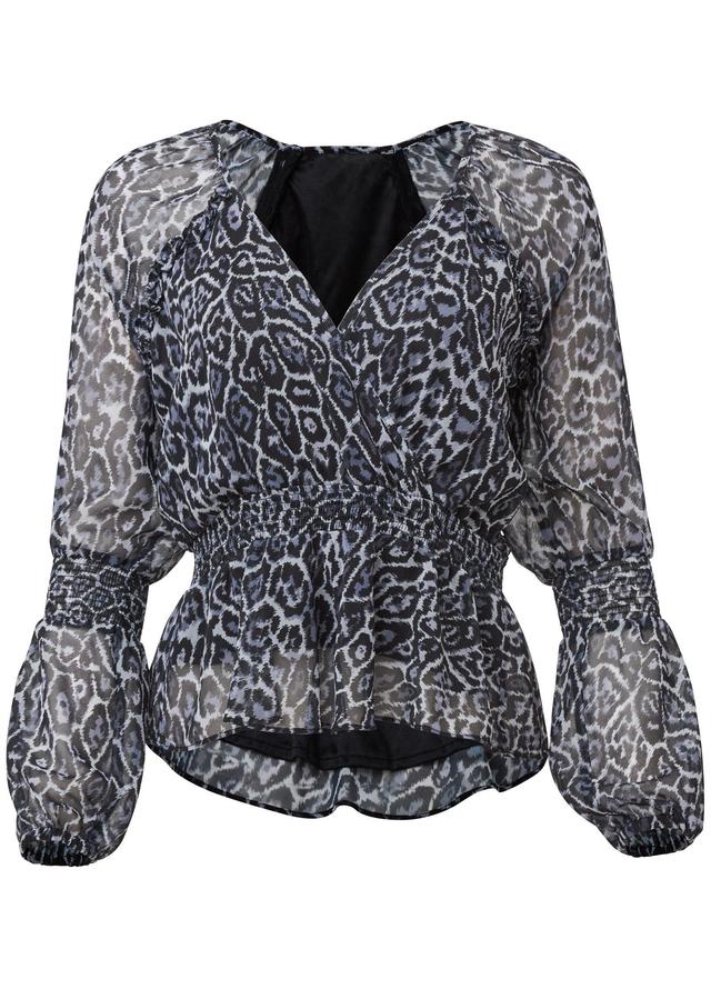 Puff Sleeve V-Neck Top  - Snow Leopard Product Image