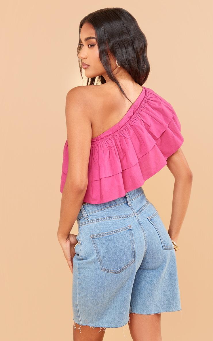 Hot Pink Ruffle One Shoulder Crop Product Image