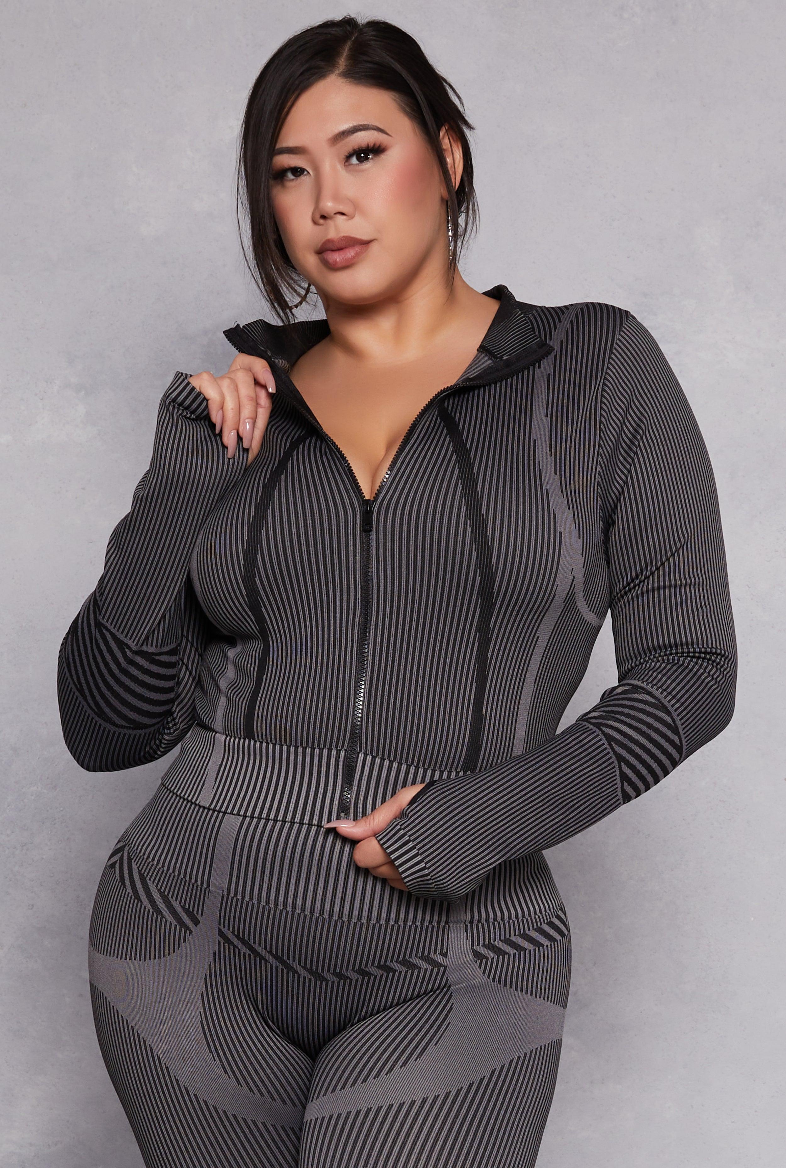 Womens Plus Size Seamless Striped Track Jacket product image