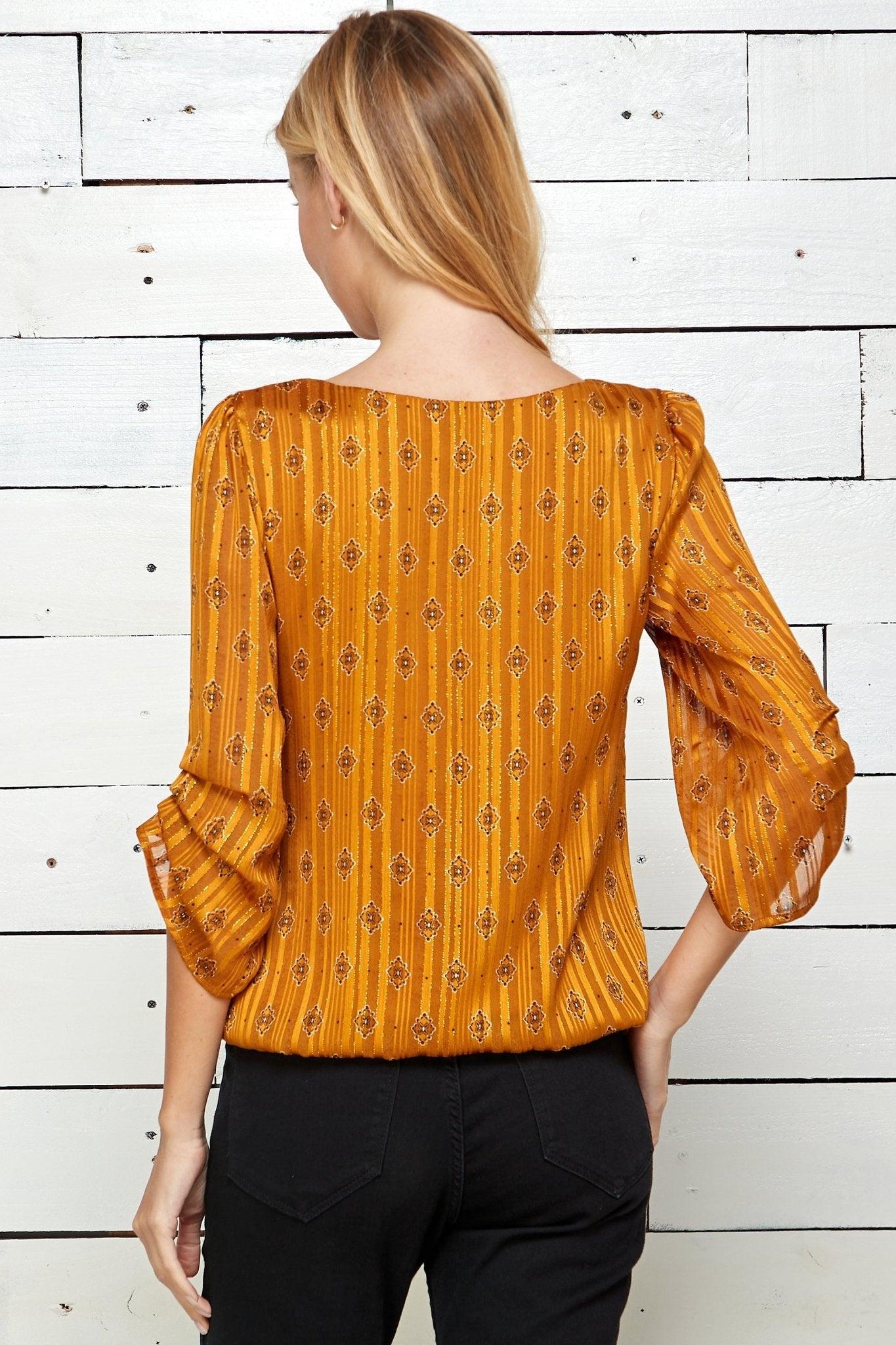 Orange 3/4 Sleeve Bubble Blouse Female Product Image