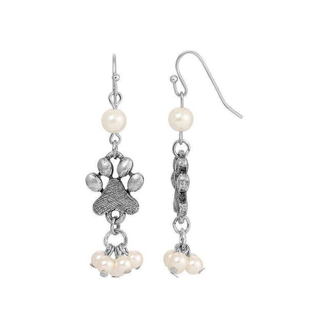 1928 Silver Tone Simulated Pearl Paw Drop Earrings, Womens, White Product Image