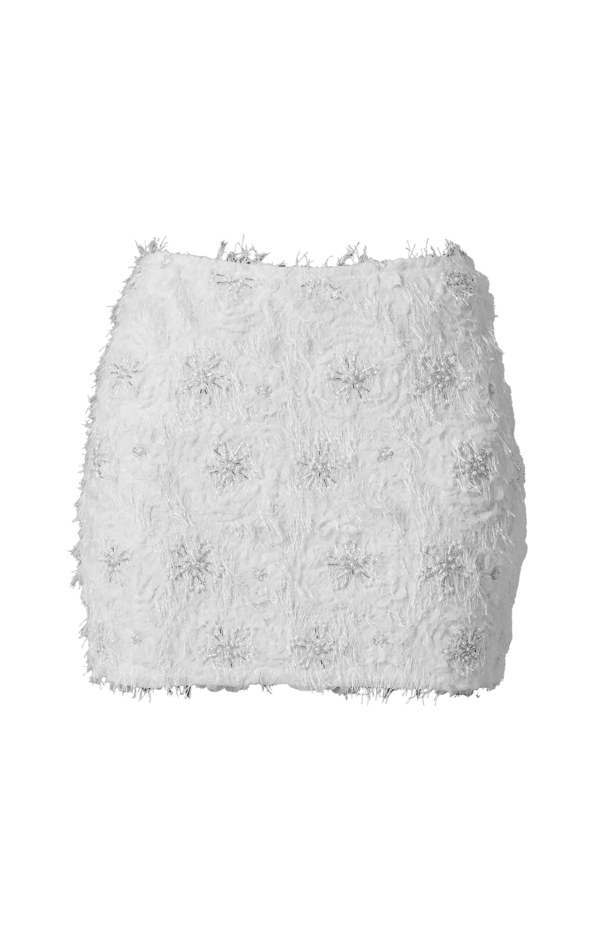 Premium White Embroided Detail Eyelash Mini Skirt Product Image