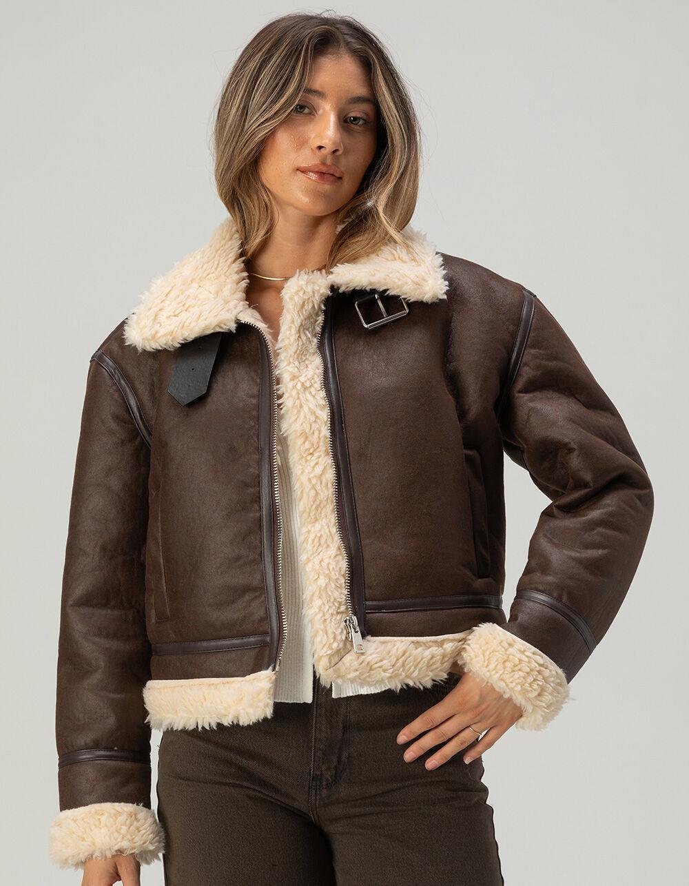 FULL TILT Womens Sherpa Moto Jacket Product Image