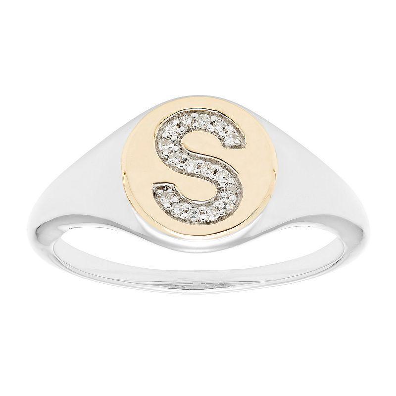 Its Personal 14k Gold Over Sterling Silver Diamond Accent Initial Signet Ring, Womens Two Tone S Product Image