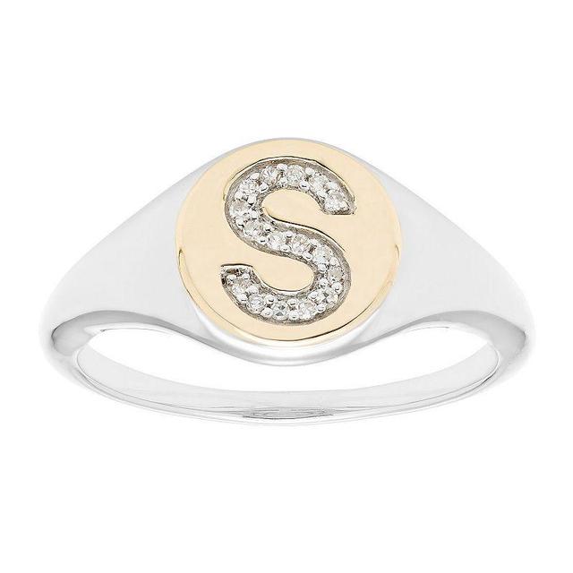 Its Personal 14k Gold Over Sterling Silver Diamond Accent Initial Signet Ring, Womens White Product Image