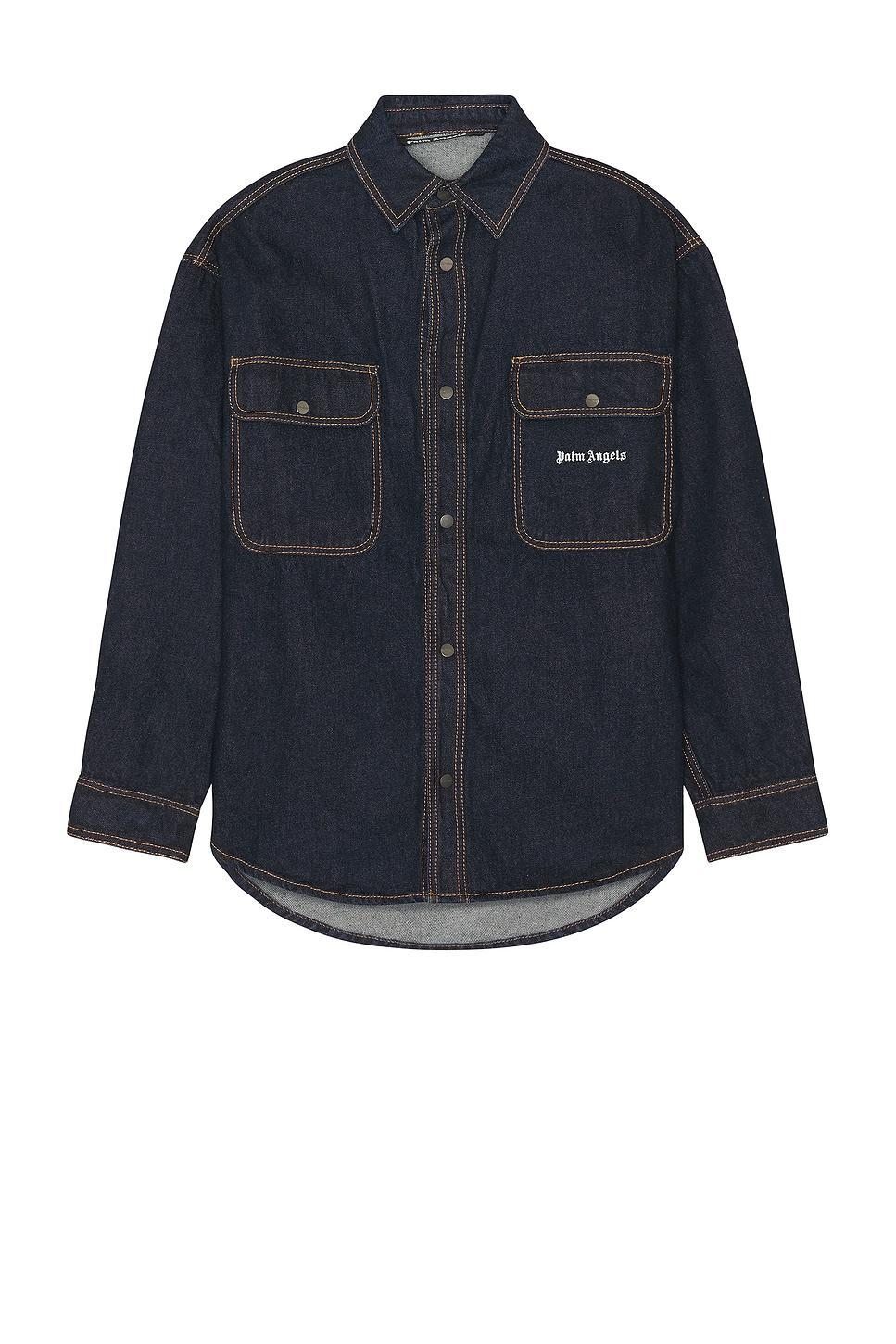 Palm Angels Logo Wash Denim Shirt Denim-Dark. (also in M). Product Image