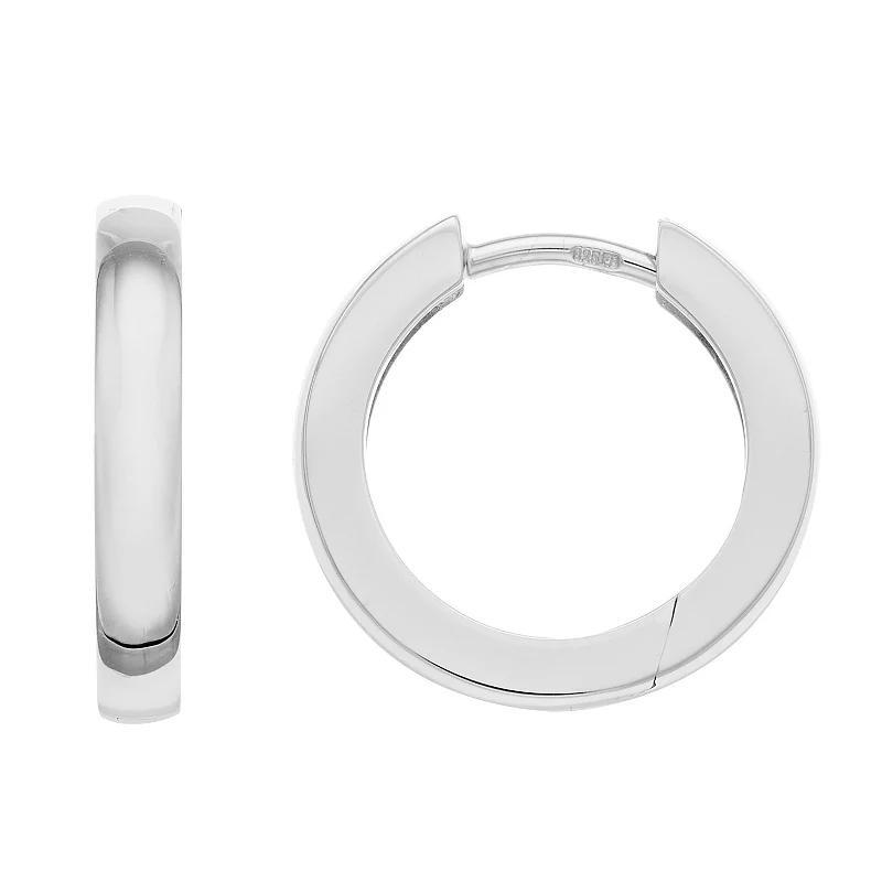 Sterling Silver Polished Huggie Hoop Earrings, Womens, White Product Image