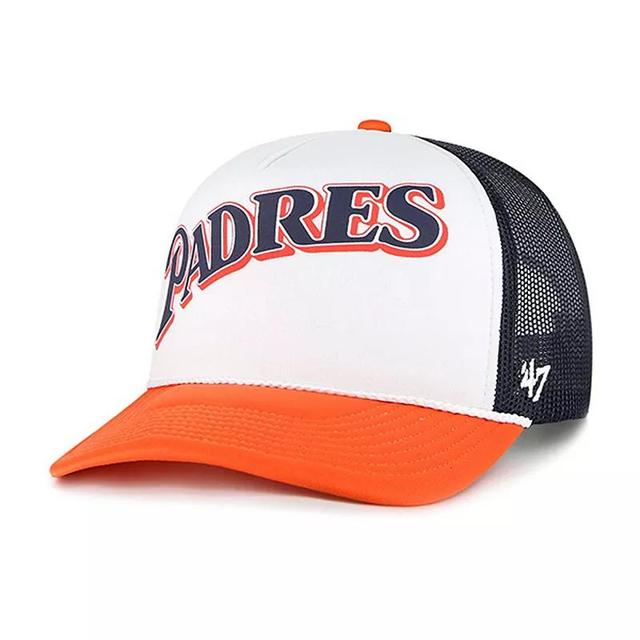 Mens 47 Brand White San Diego Padres Foam Front Script Trucker Snapback Hat Product Image