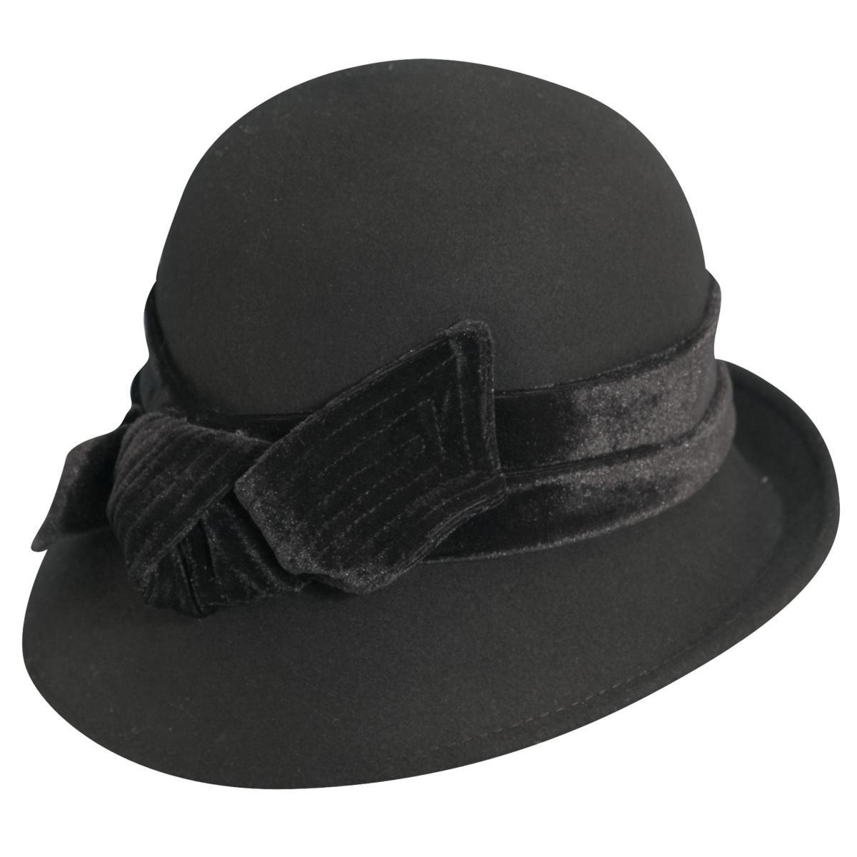 Scala Womens Adjustable Wool Felt Cloche with Velvet Bow Product Image