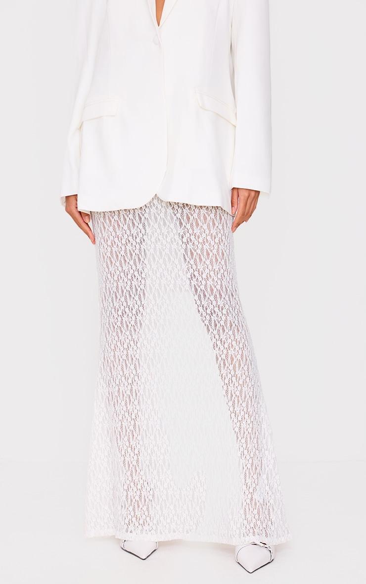 Cream Textured Lace Sheer Maxi Skirt Product Image