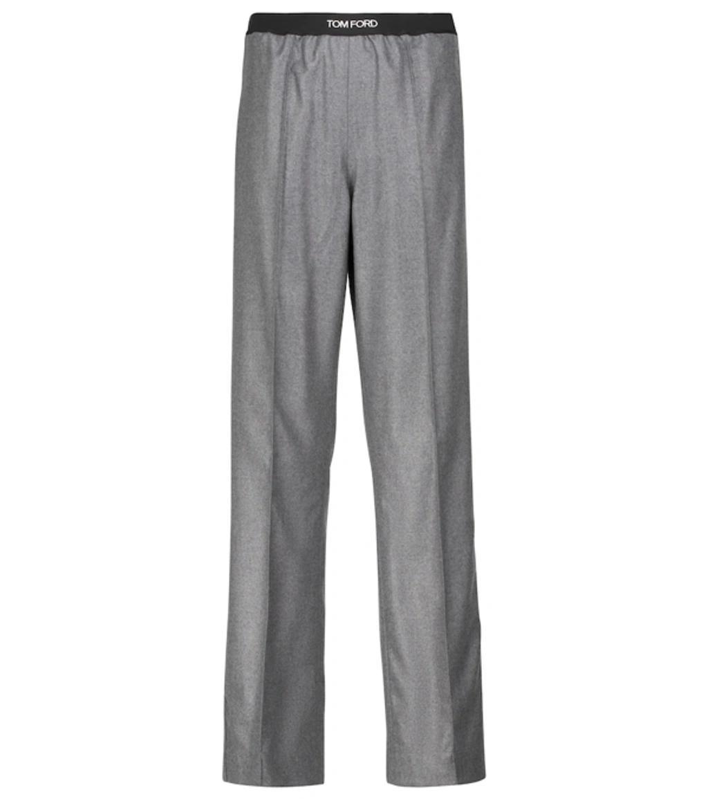 TOM FORD Logo-waistband Straight Trousers In Grey White Product Image