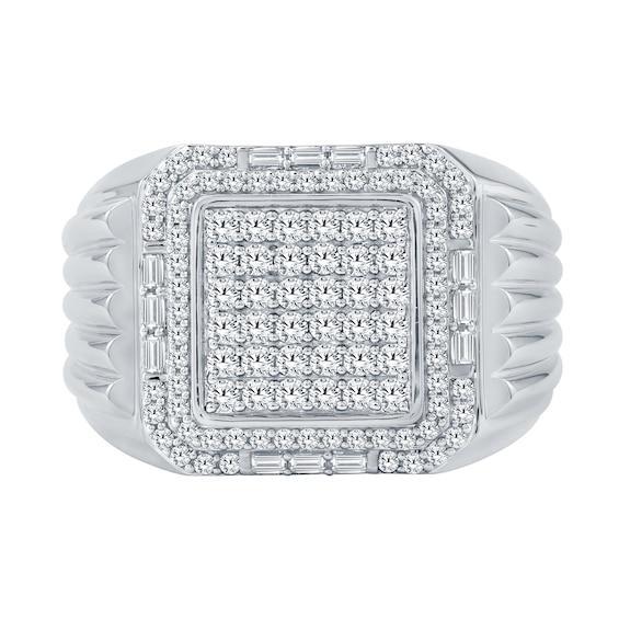 Men's 1 CT. T.w. Multi-Diamond Cushion Frame Ring in 10K White Gold Product Image