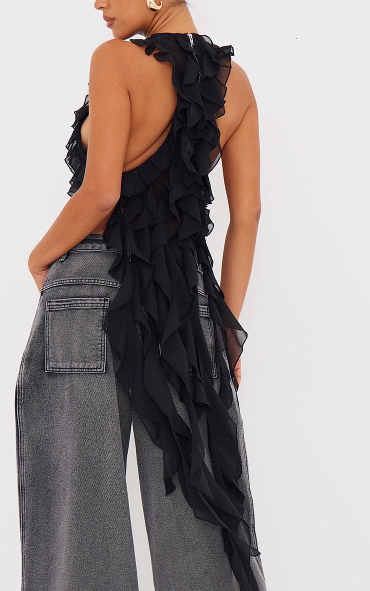 Black Ruffle Train Crop Top Product Image