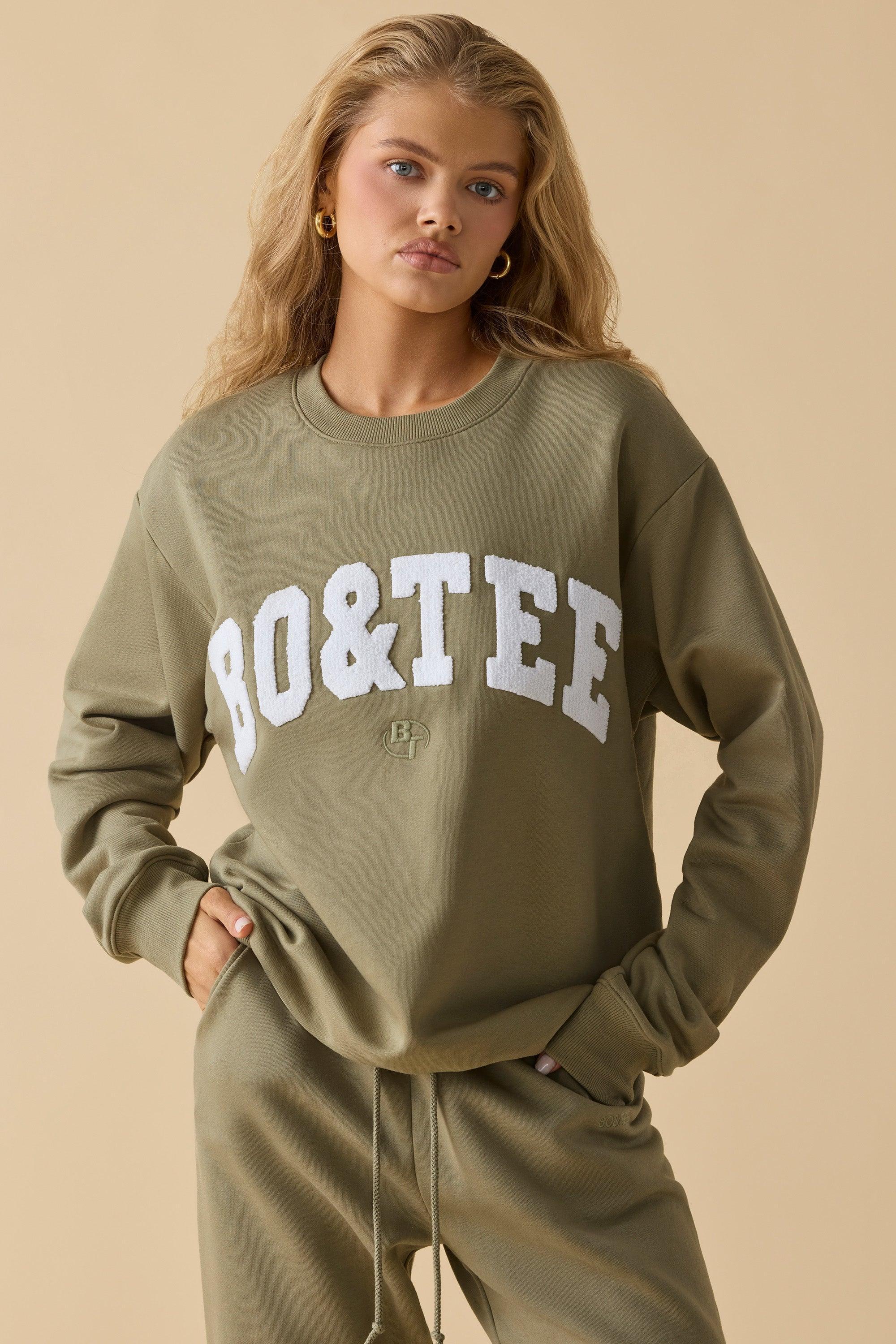 Oversized Crew Neck Sweatshirt in Soft Olive Product Image