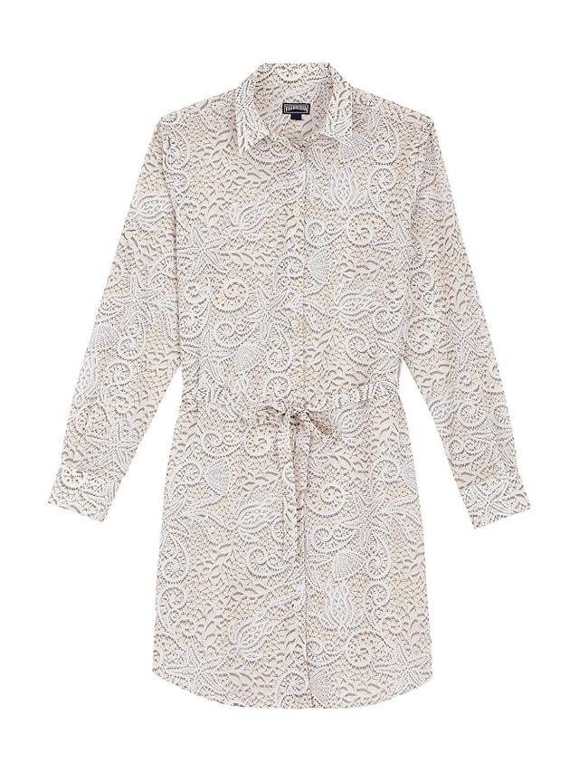 Womens Lace-Print Cotton Voile Shirtdress Product Image