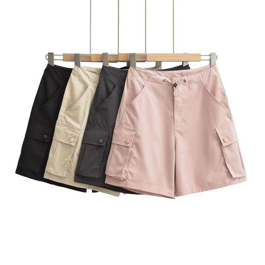 Drawstring Waist Plain Cargo Shorts Product Image