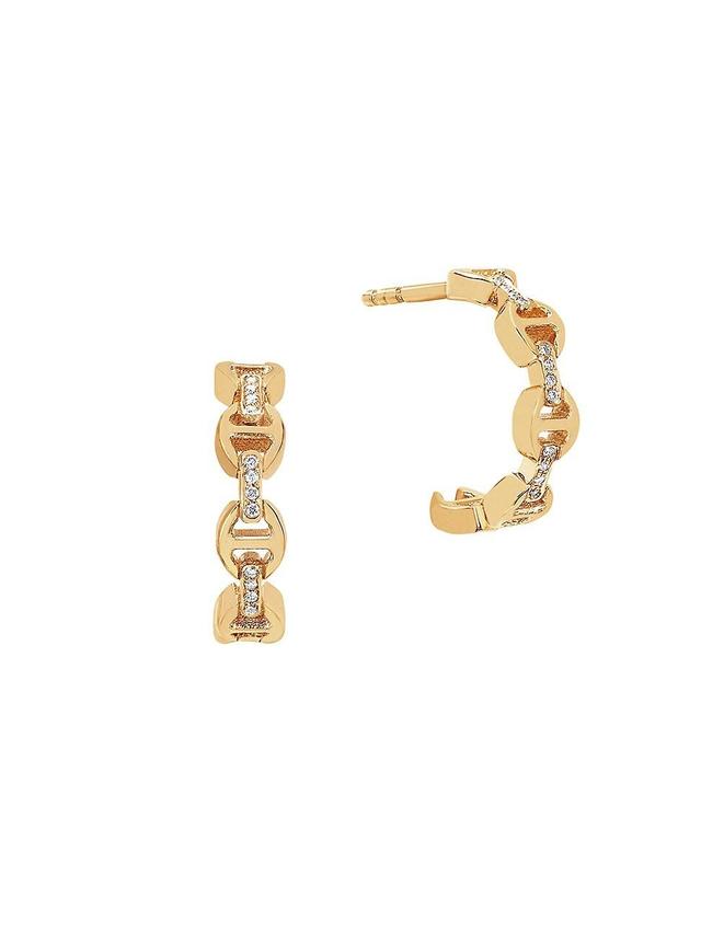 Womens Micro Crescent 18K Yellow Gold & Diamond Hoop Earrings Product Image