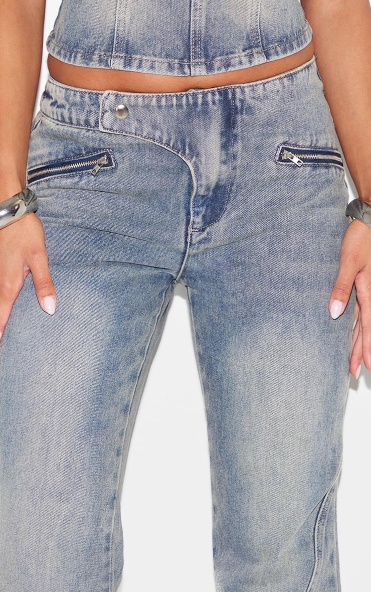 Vintage Asymmetric Waistband Jet Zip Detail Flared Jeans Product Image