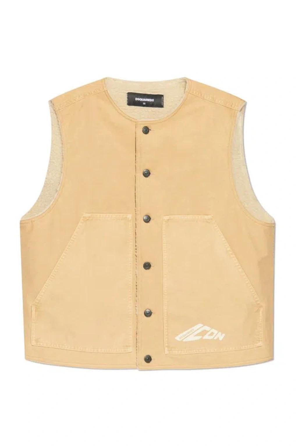 DSQUARED2 Padded Denim Vest In Beige Product Image