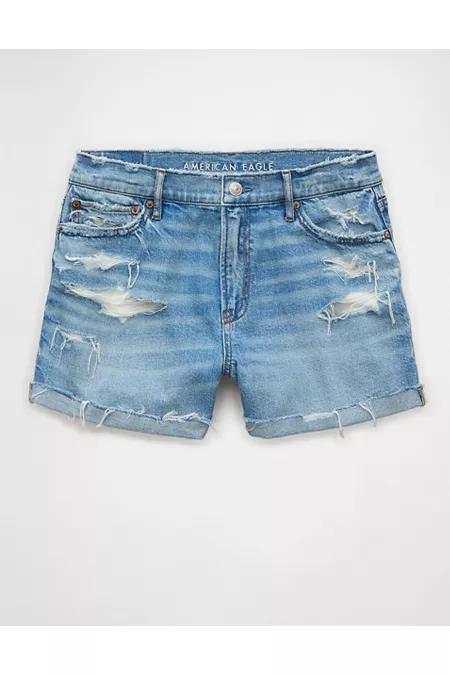 AE Strigid Super High-Waisted Ripped Relaxed Denim Short Womens Product Image