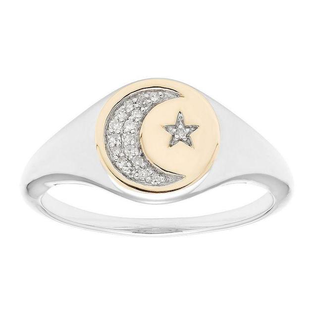 Its Personal 14k Gold Over Sterling Silver Diamond Accent Moon & Star Signet Ring, Womens White Product Image