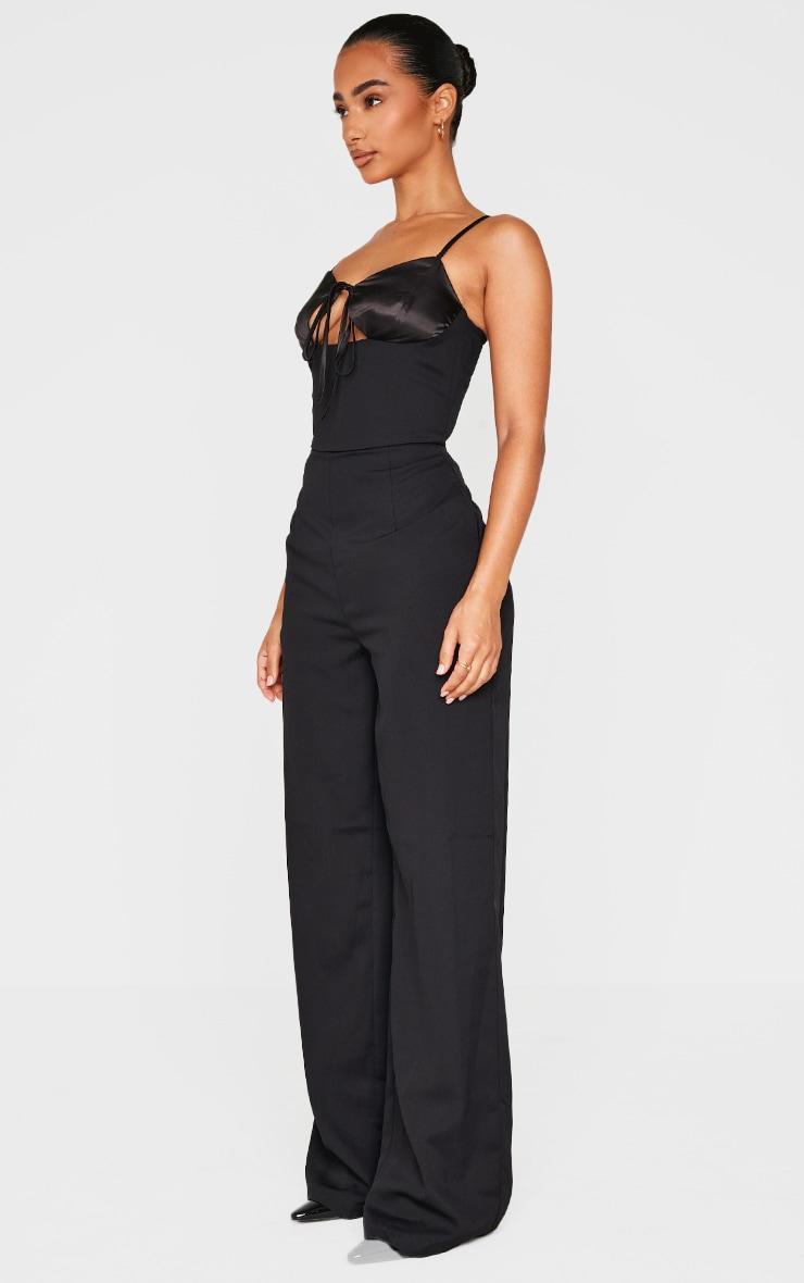 Petite Black Satin Cup Detail Straight Leg Jumpsuit Product Image