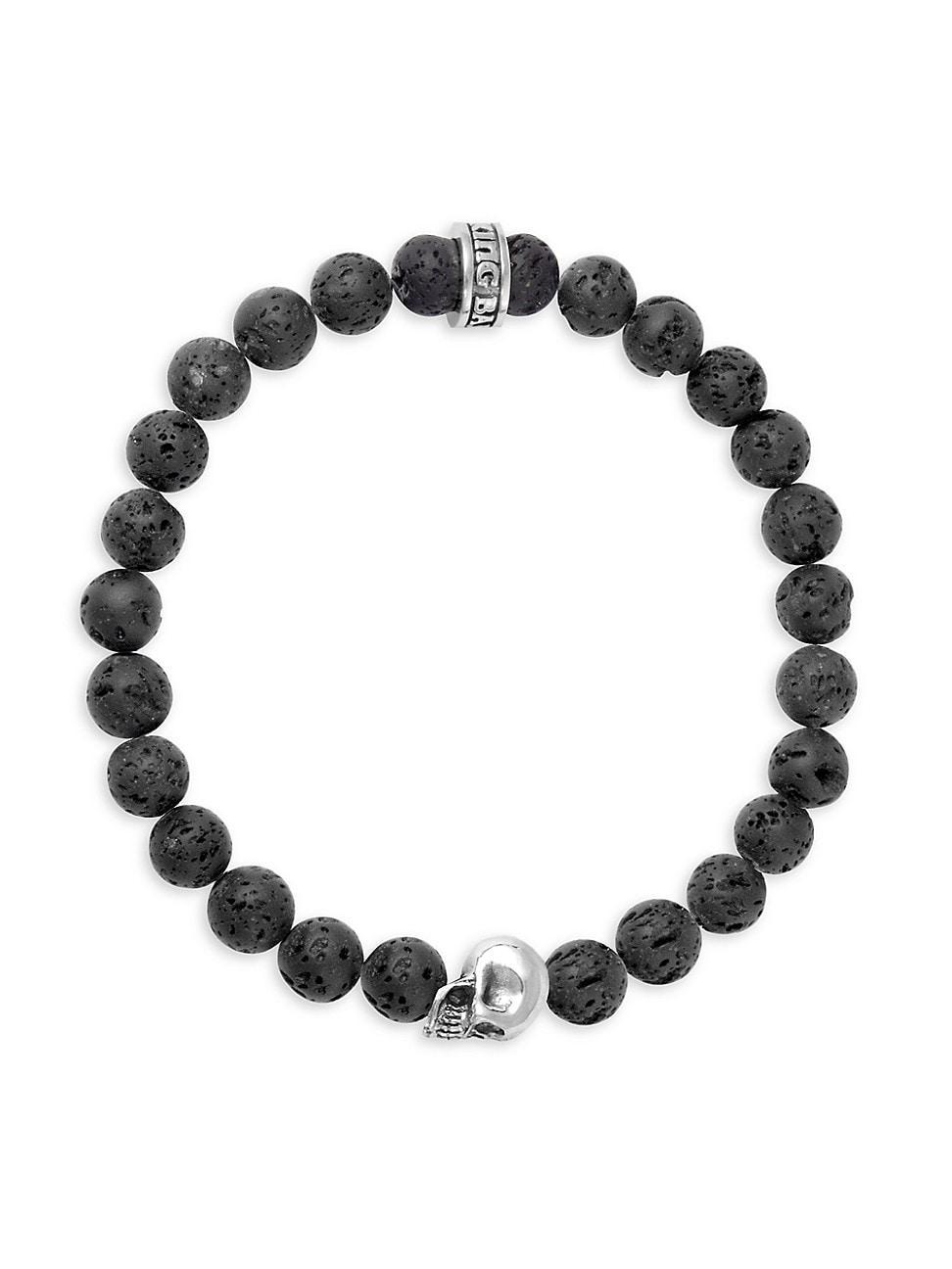 Mens Lava Rock & Sterling Silver Skull Bracelet Product Image