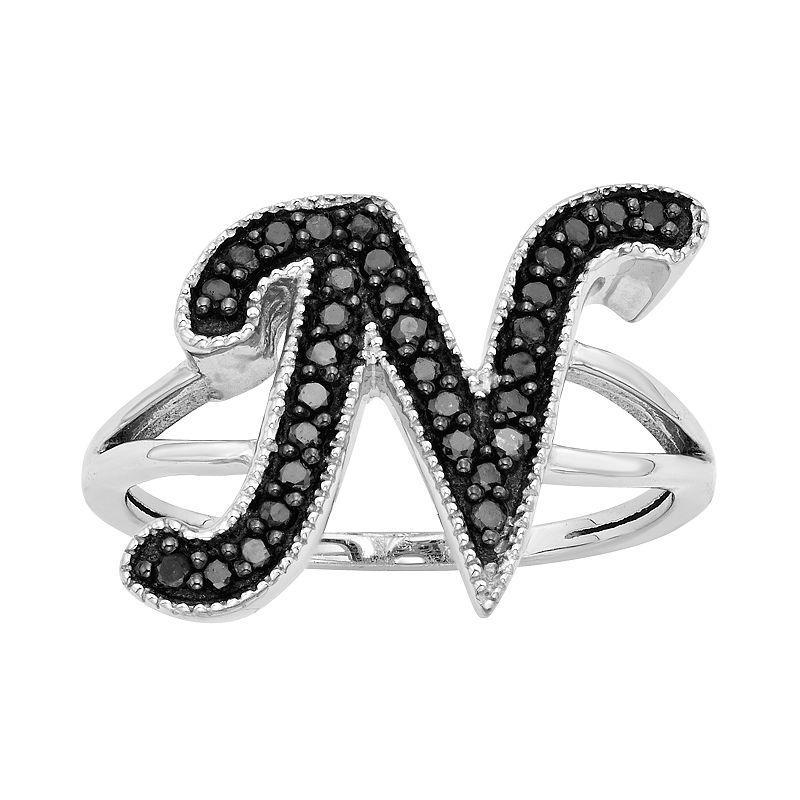 Jewelexcess Sterling Silver 1/4-ct. T.W. Black Diamond Initial Ring, Womens Product Image