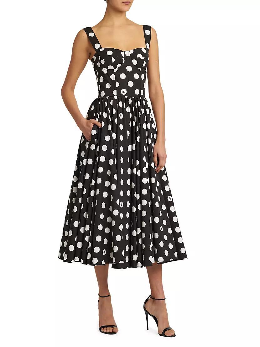 Polka Dot Poplin A-Line Midi-Dress Product Image