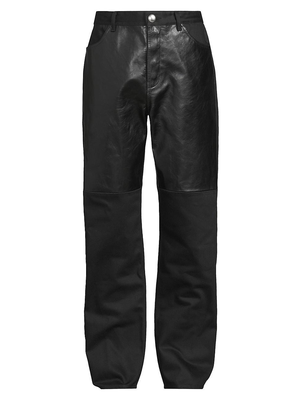 Mens Cotton & Leather-Paneled Trousers Product Image