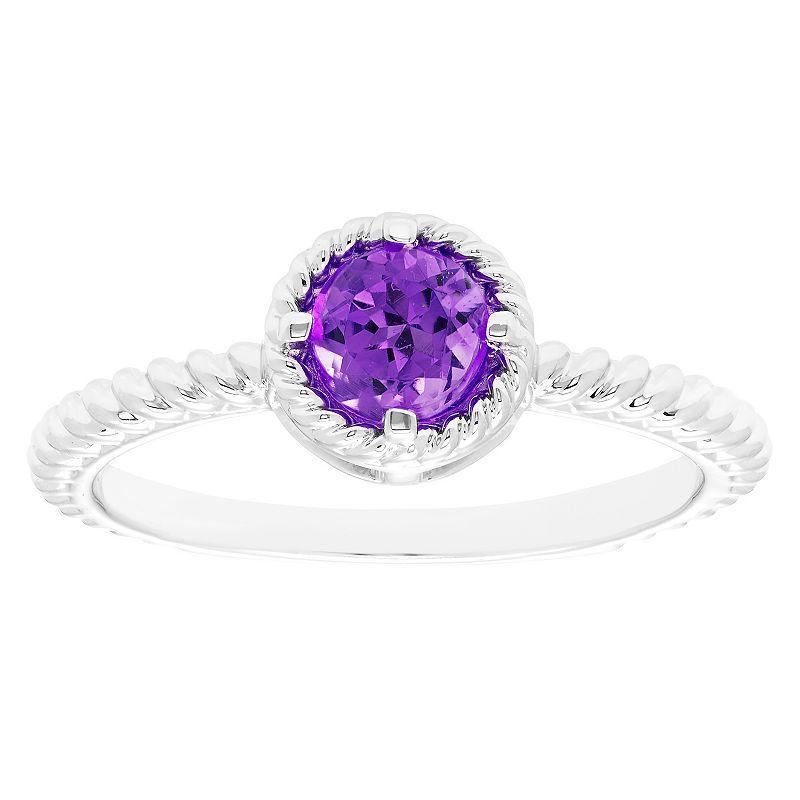 Boston Bay Diamonds Sterling Silver Genuine Amethyst Rope Halo Stacking Ring, Womens Purple Product Image