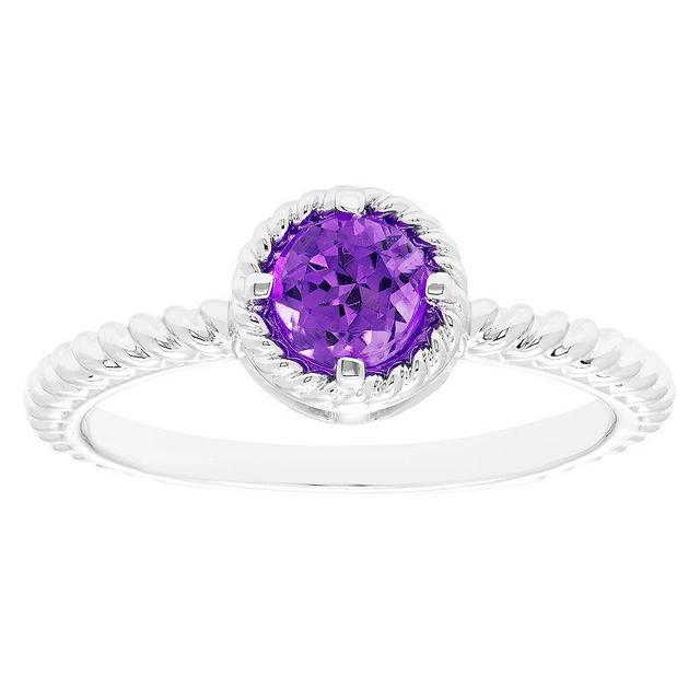 Boston Bay Diamonds Sterling Silver Genuine Amethyst Rope Halo Stacking Ring, Womens Purple Product Image