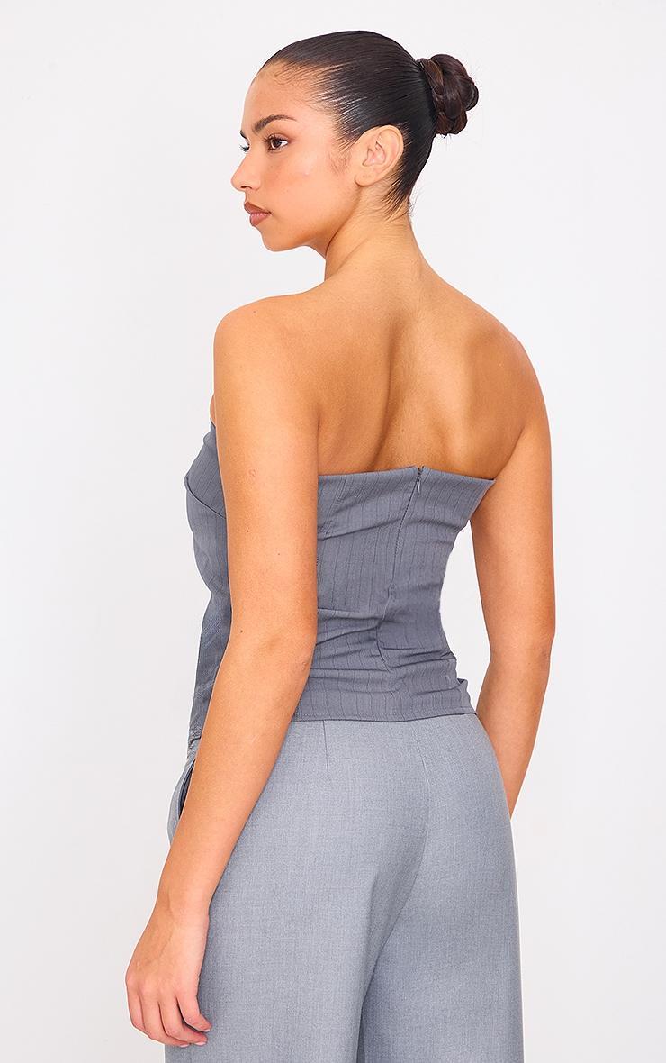 Charcoal Pinstripe Drape Detail Bandeau Top Product Image