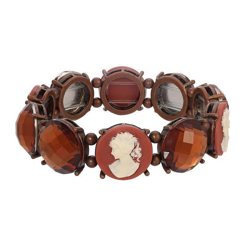 1928 Copper Tone Brown Cameo Stretch Bracelet, Womens Product Image