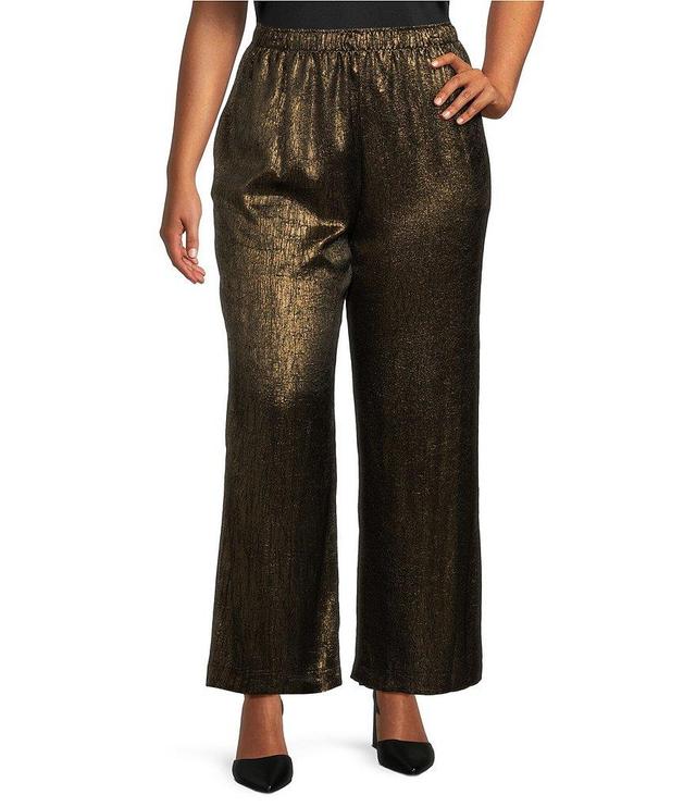 IC Collection Plus Size Metallic Woven Elastic Waist Wide Leg Pull-On Pants Product Image