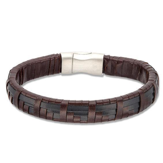 Men's Brown Leather Bracelet with Magnetic Stainless Steel Clasp - 8.5" Product Image