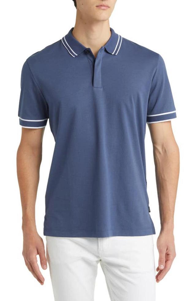 Parlay Tipped Cotton Polo In Open Blue Product Image