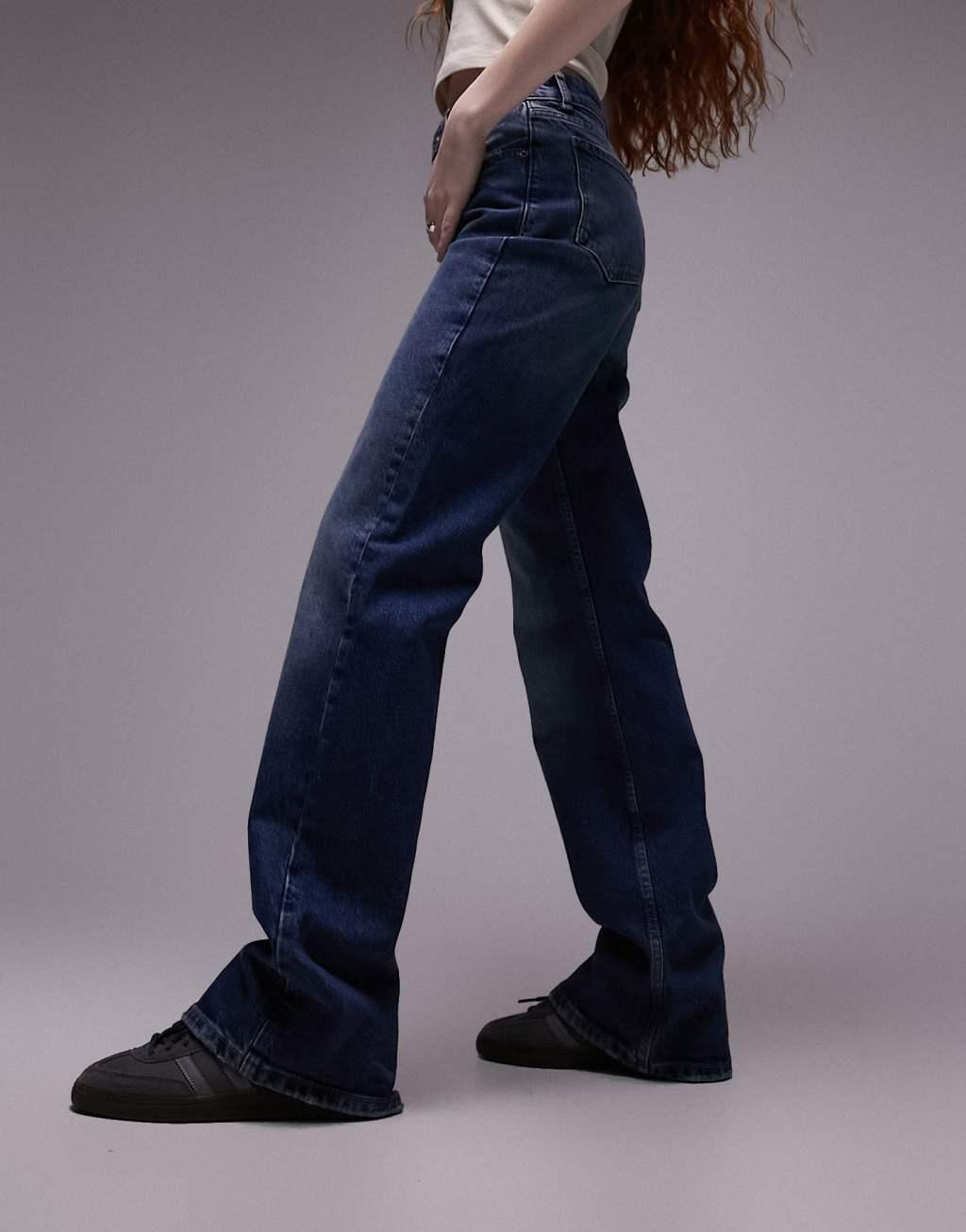 Topshop mid rise relaxed flare jeans in billionaire blue  Product Image