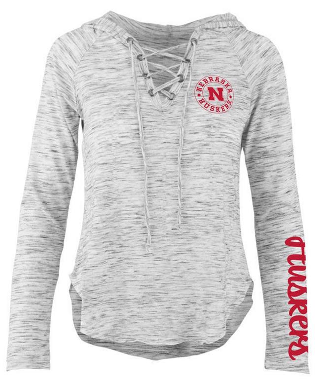 Pressbox Womens Nebraska Cornhuskers Spacedye Lace Up Long Sleeve T-Shirt - Gray Product Image