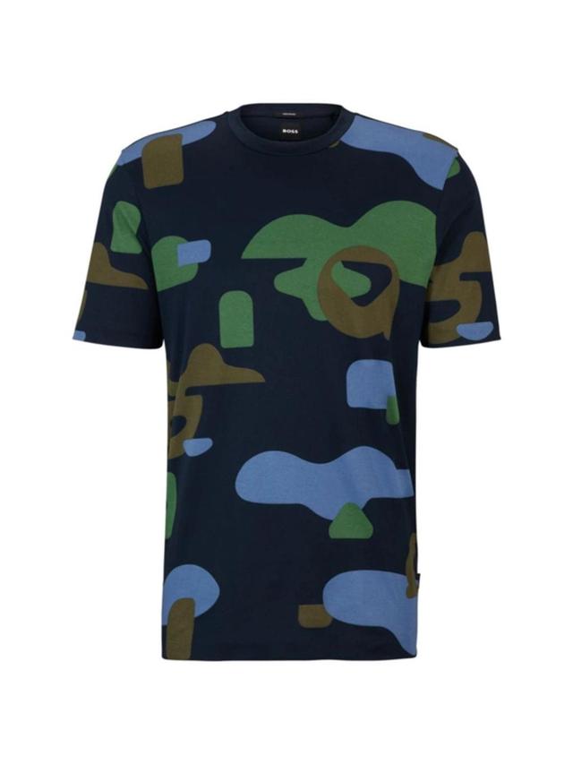 Mercerized-cotton T-shirt With Seasonal Pattern In Dark Blue Product Image