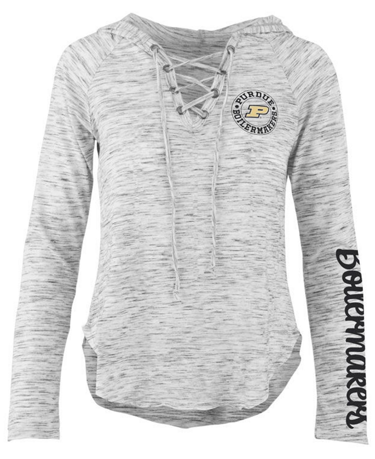 Womens Pressbox Gray Purdue Boilermakers Space Dye Lace-Up V-Neck Long Sleeve T-Shirt Product Image