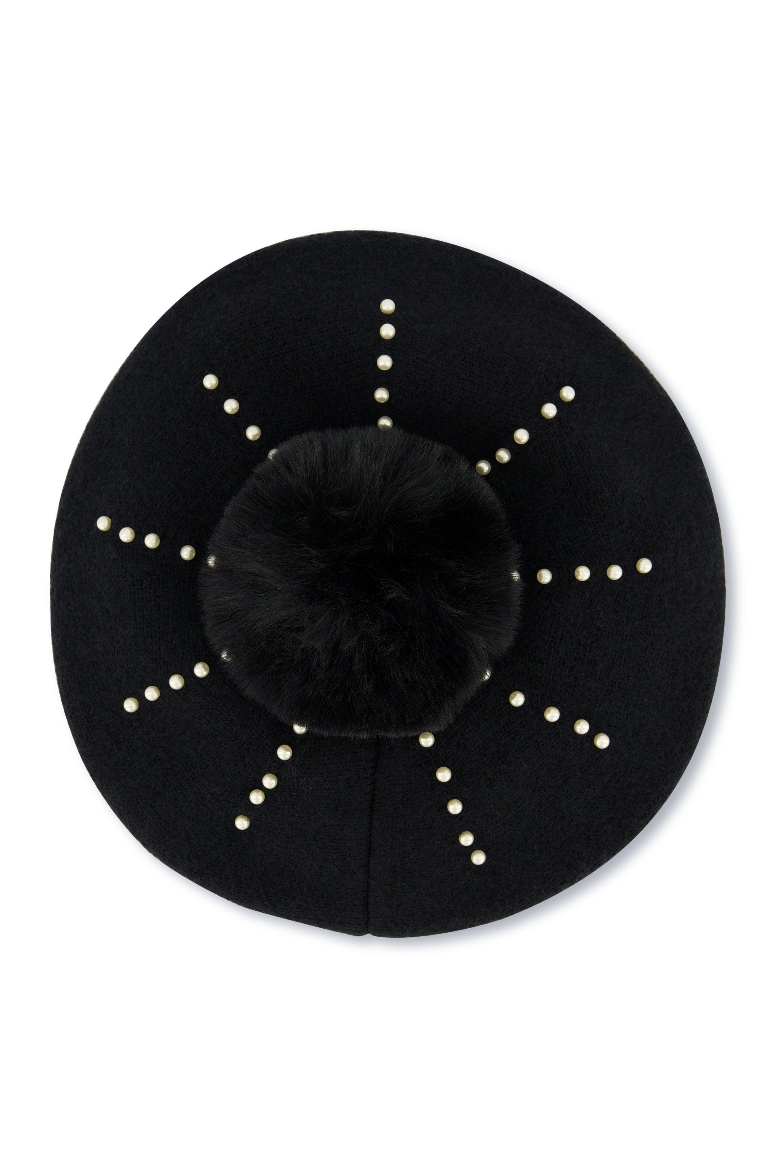 Faux Pearl Detail Pom Pom Beret Female Product Image