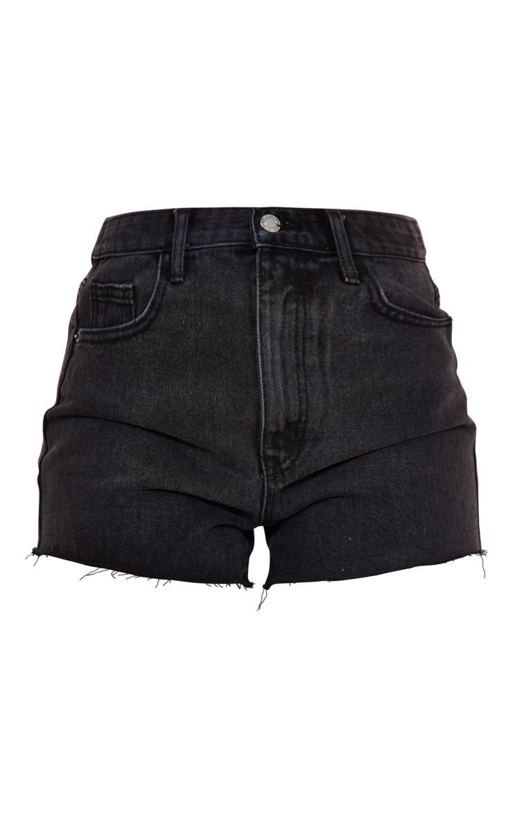 Washed Black Denim Raw Hem Hot Pants Product Image