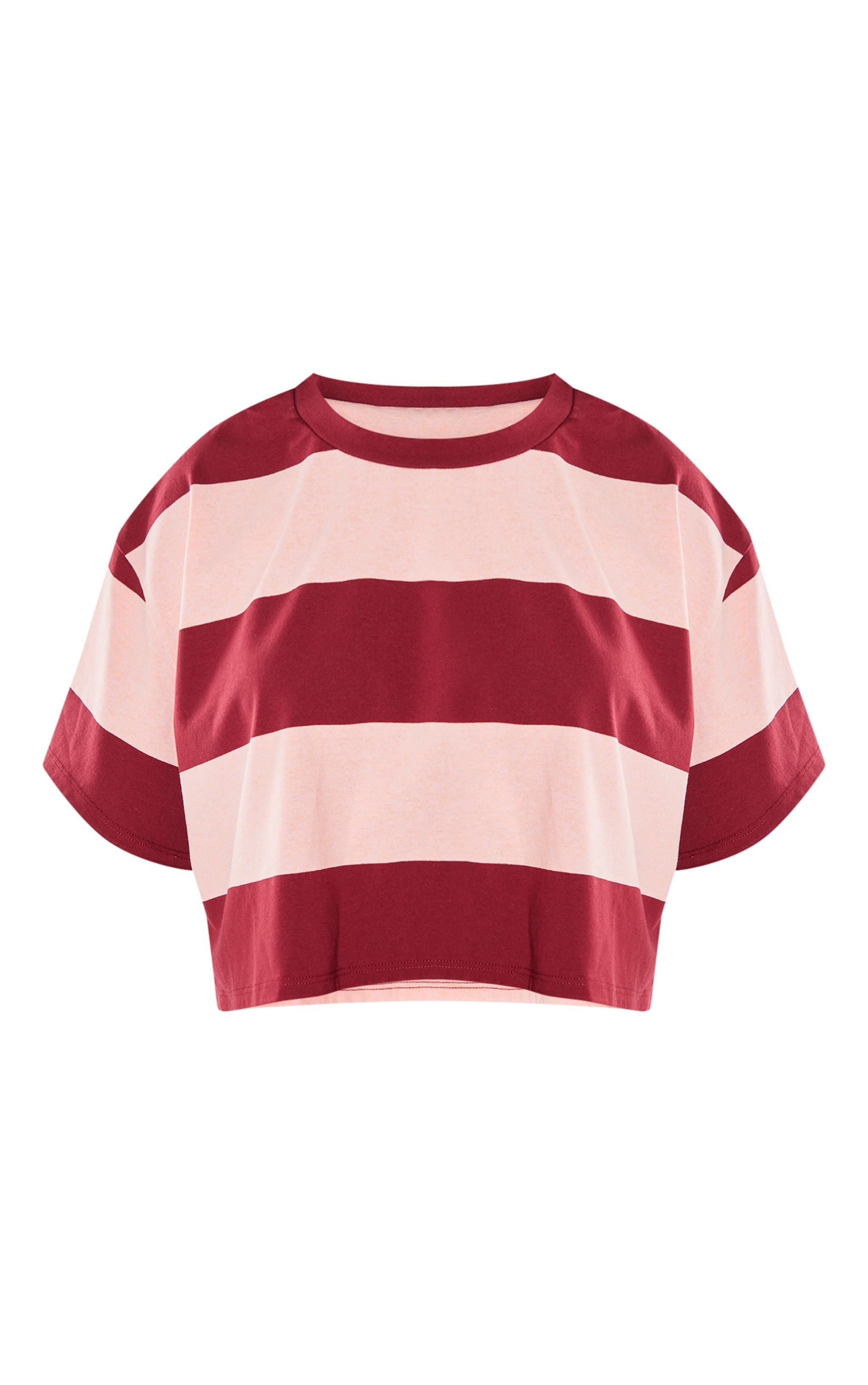 Burgundy Oversized Striped Crop Top Product Image