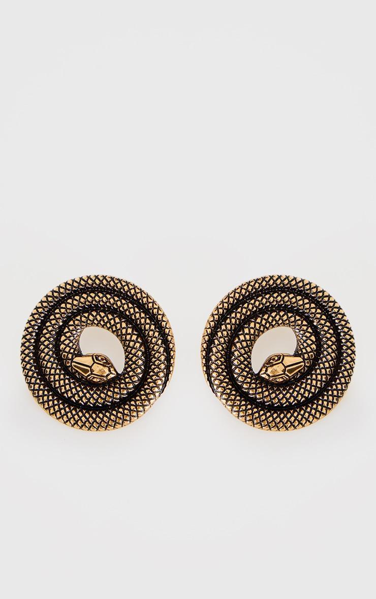 Gold Burnished Spiral Snake Statement Earrings Product Image