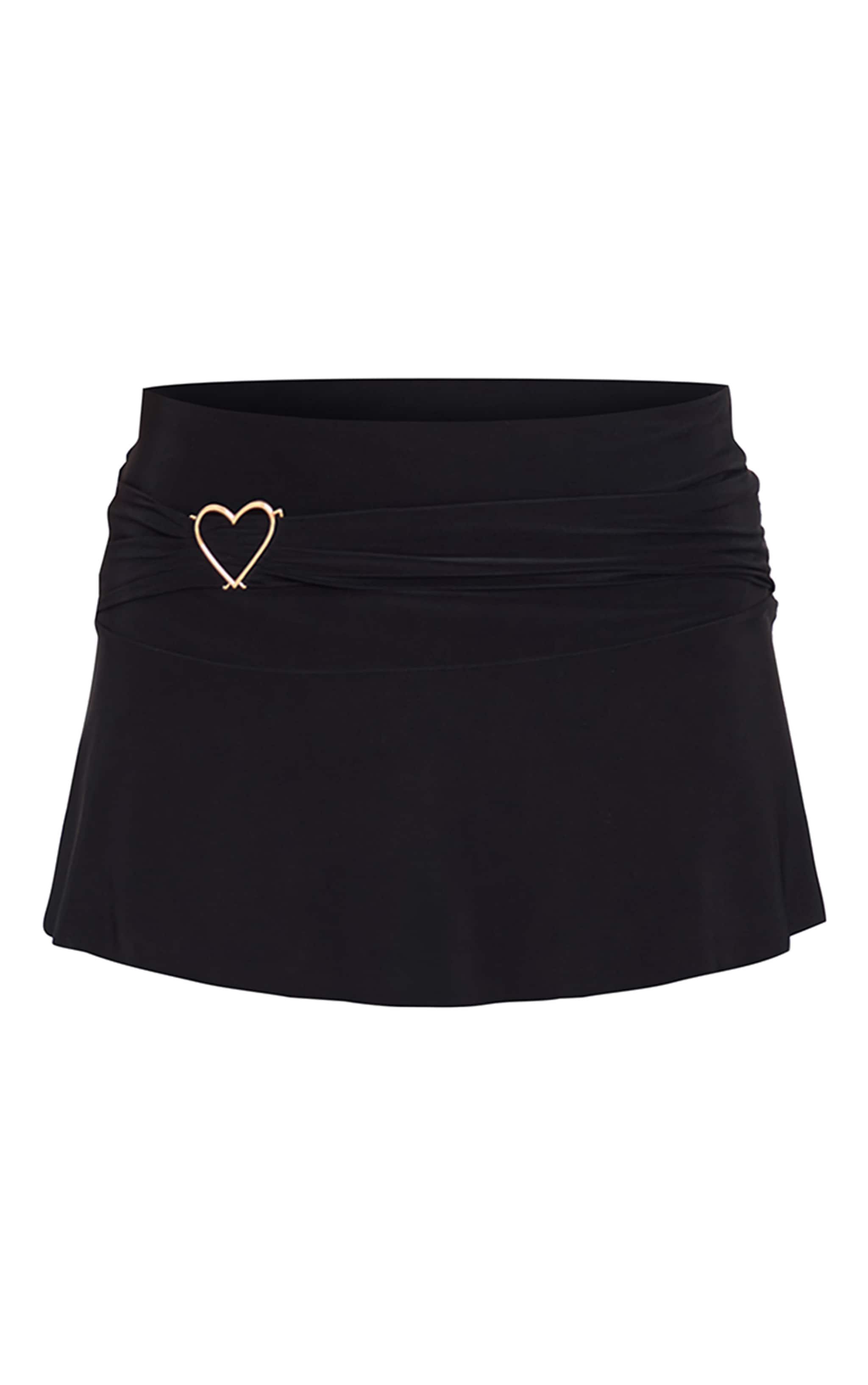 Black Slinky Jersey Heart Detail Floaty Mini Skirt Product Image