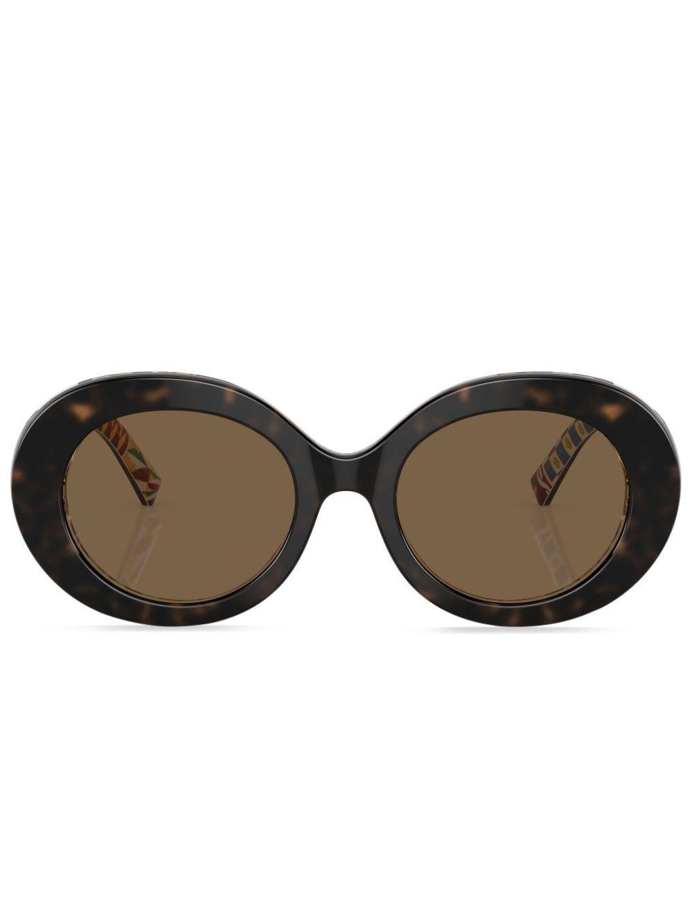 DOLCE & GABBANA Carretto-print Round-frame Sunglasses In Braun Product Image