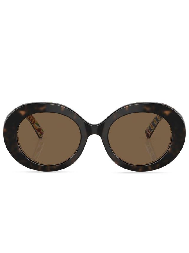 DOLCE & GABBANA Carretto-print Round-frame Sunglasses In Braun Product Image