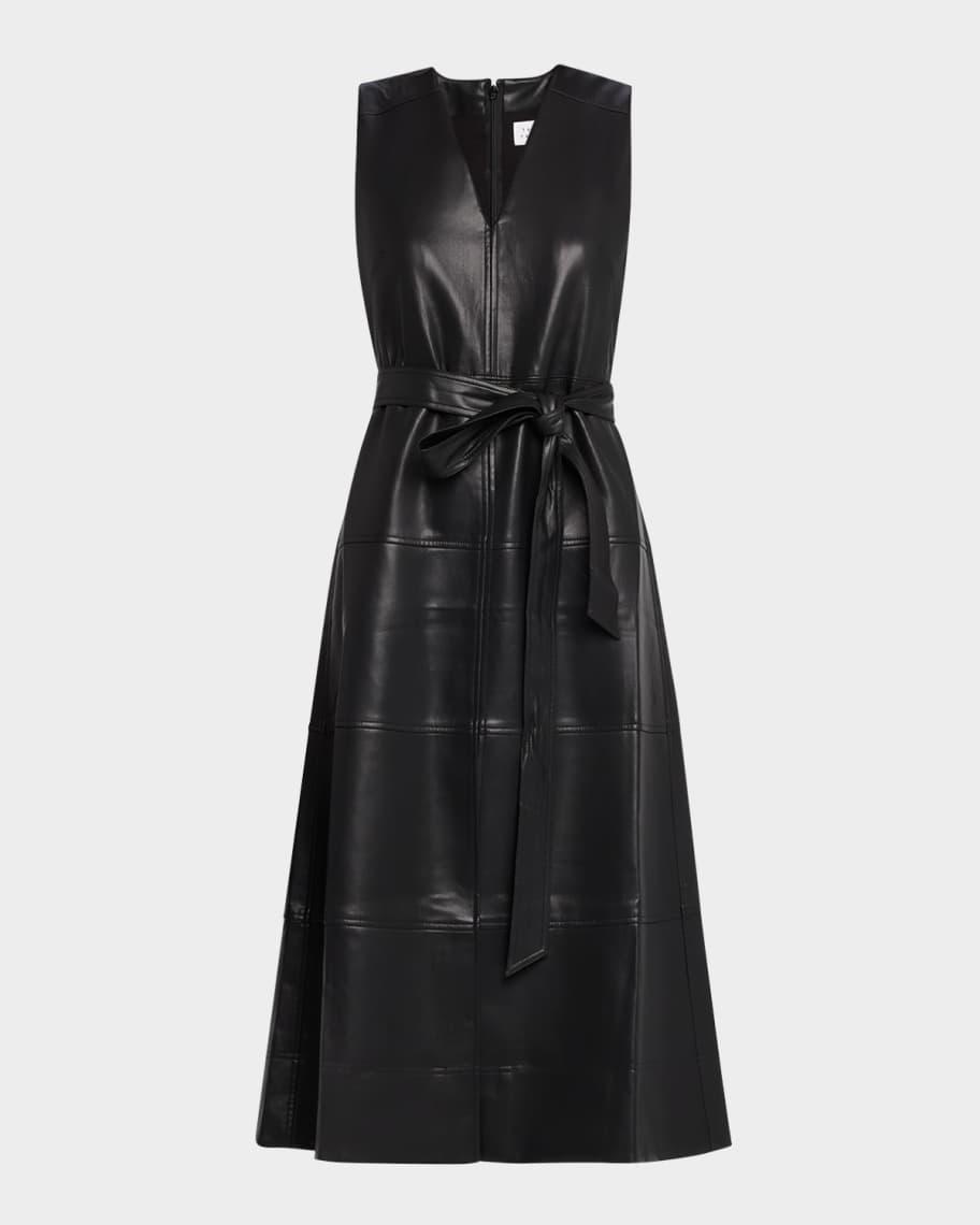 Reinella Belted Vegan Leather Midi Dress Product Image